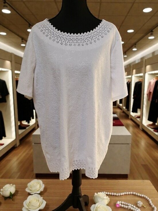 Rebecca Malone Tops - Rebecca Malone White Embossed Eyelet Scoop Neck Tunic Top  ✨Size: 1X✨